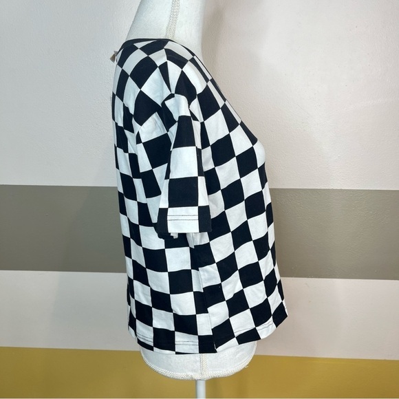 2/$25 NWT LulaRoe Black White Checkered Print Racing NASCAR Grunge Emo Crop Top - Picture 4 of 10